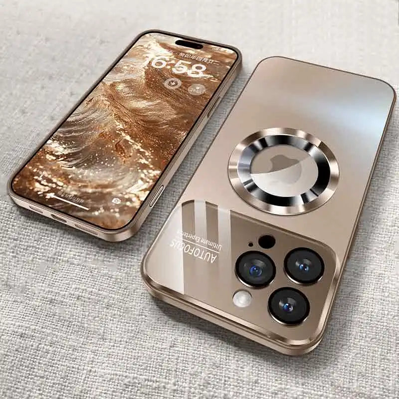 Luxury Glass MagSafe iPhone Case - Magnetic Wireless Charging Cover with Camera Protection & Shockproof Design