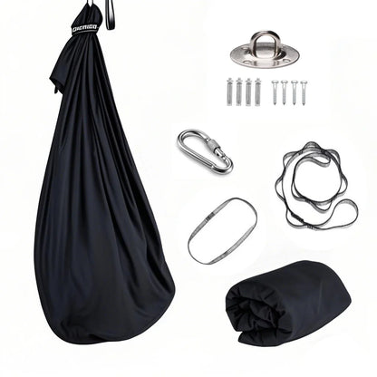 1.5x2.8m Elastic Swing Hammock – Indoor & Outdoor Aerial Yoga Swing with Adjustable Fabric & Hardware for Adults