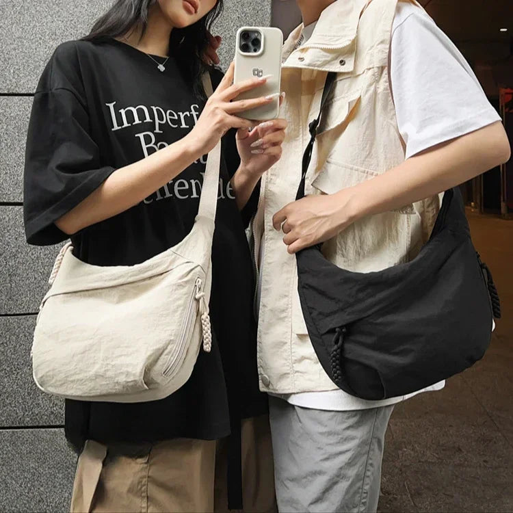 Trendy Women’s Soft Cloth Shoulder Bag | Solid Color Casual Crossbody & Hobo Bag for Students