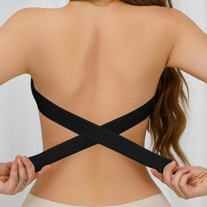 Women’s Strapless Push-Up Bra – Removable Padded Seamless Ice Silk Top, Invisible Anti-Slip Off-Shoulder Bra