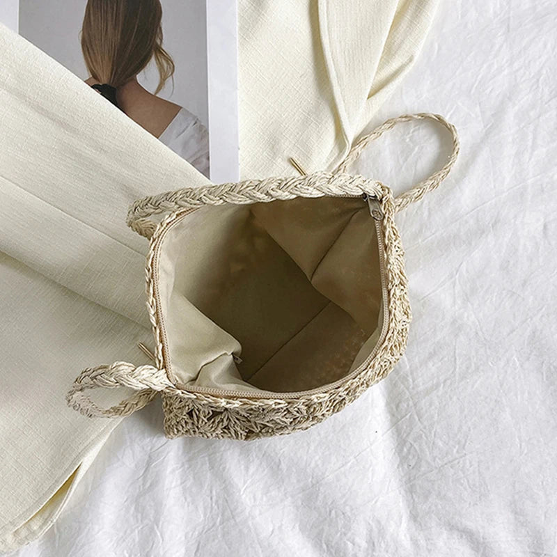 Woven Straw Crossbody Bag - Small Fashionable Shoulder Handbag for Women
