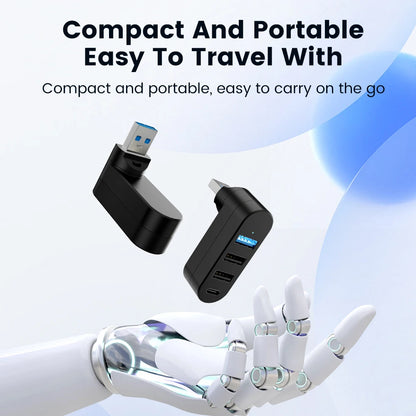 Elough 4-Port USB Hub - 180° Rotatable USB 3.0/2.0 and Type-C Data Transfer Adapter for Laptop, MacBook, and PC