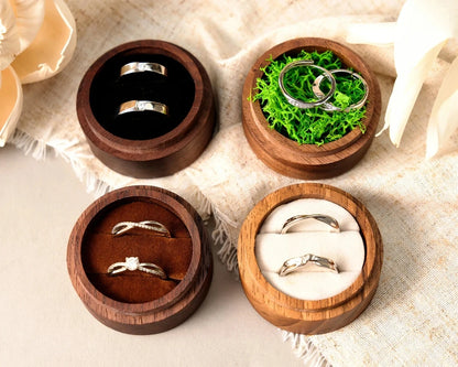 Custom Logo Wooden Ring Box – Engraved Walnut Wood Wedding & Engagement Box with Name & Date