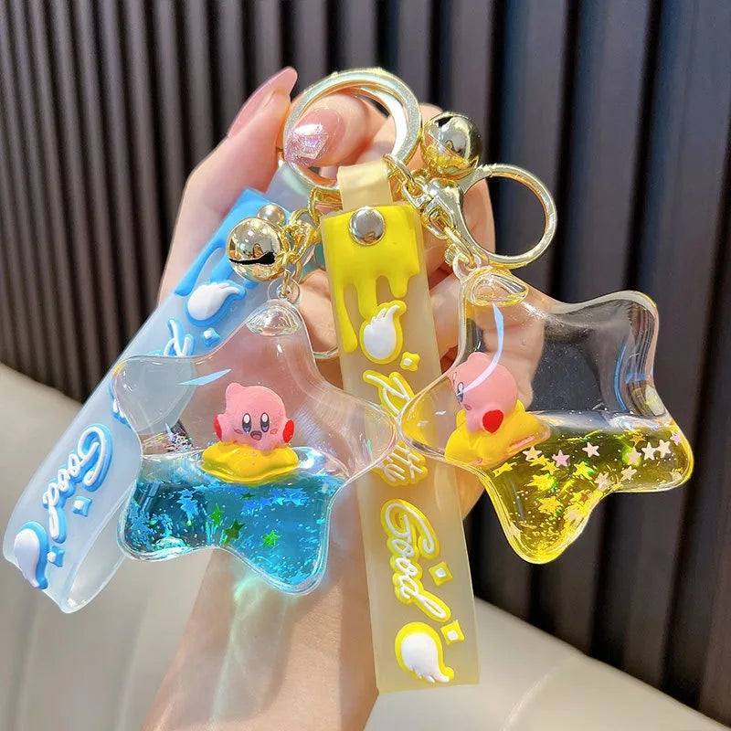 Kirby Keychain — Cartoon Quicksand Bottle Pendant for Kids | Anime Bag & School Bag Accessories, Car Decoration Gift