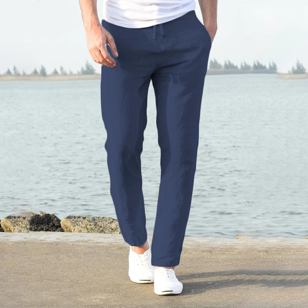 Men's Cotton Linen Pants – Breathable Solid Color Trousers for Autumn, Fitness & Streetwear, S-3XL