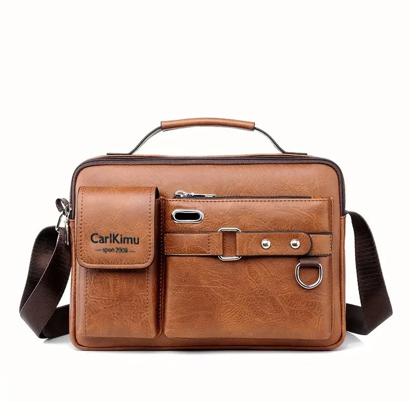 Men's PU Business Shoulder Bag - Multi Pocket Crossbody Messenger Bag for Travel, Work & Business Trips