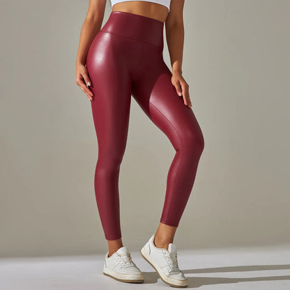 Women’s PU Leather Pants – Colorful High-Waist Slimming Leggings, Tight-Fit Yoga & Casual Wear