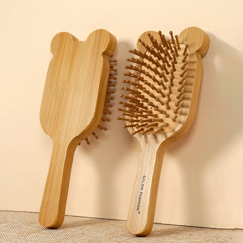 Bamboo Hair Brush with Wide Teeth & Air Bag - Smooth Scalp Massage Comb for Women Hairdressing Styling Tools
