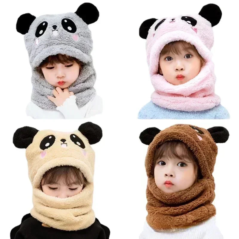 Cartoon Winter Hat for Kids - Thickened Scarf Cap with Fleece for Boys & Girls, 1-18 Years