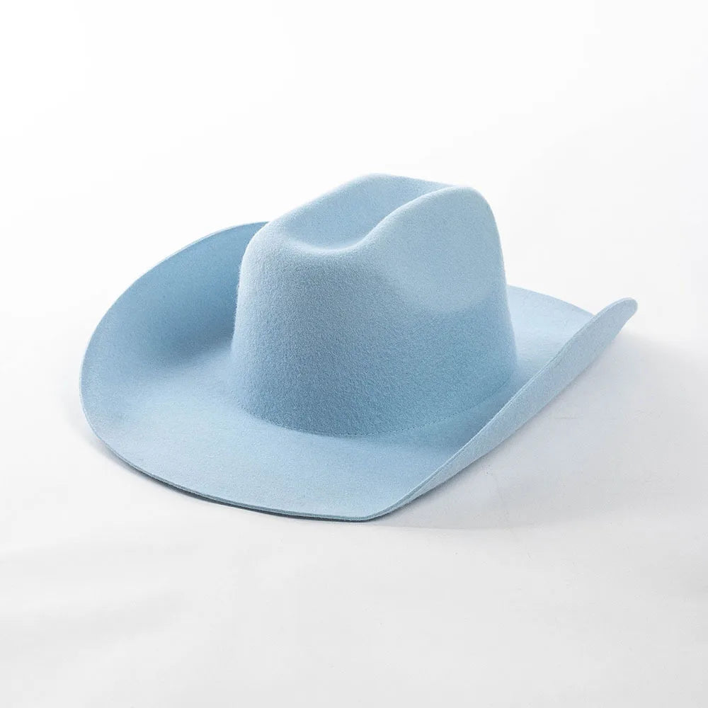 100% Wool Western Cowboy Hat – Casual Felt Cowgirl Hat for Men & Women, Autumn & Winter Outdoor Sunshade Fedoras Top Hat
