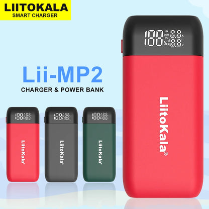 LiitoKala Lii-MP2 Battery Charger & Power Bank - 18650/21700 Rechargeable with QC3.0 Input/Output & Digital Display
