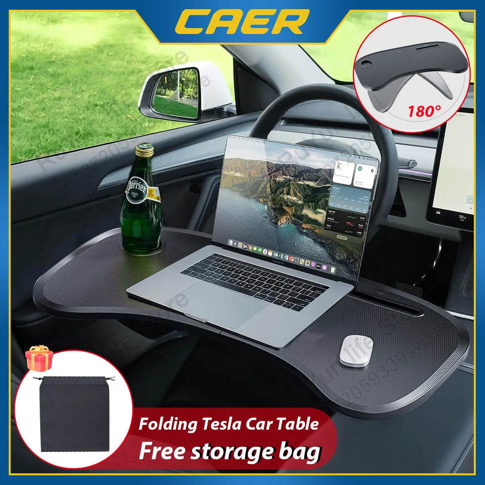 Caer Portable Car Steering Wheel Desk — Foldable Laptop & Food Tray for Tesla Model 3/Y with Storage Bag