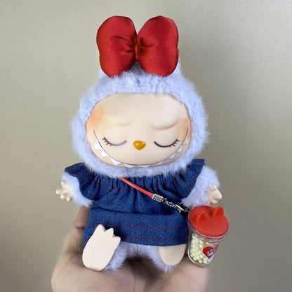 17cm Labubu Plush Doll Clothes – Macaron Outfit, Hair Accessories, DIY Clothing for V1 V2 Dolls & Kids Gift