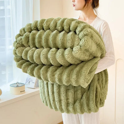 Thickened Wide Striped Flannel Blanket – Multi-Functional Sofa, Bed Sheet & Nap Throw Blanket for All-Season Comfort