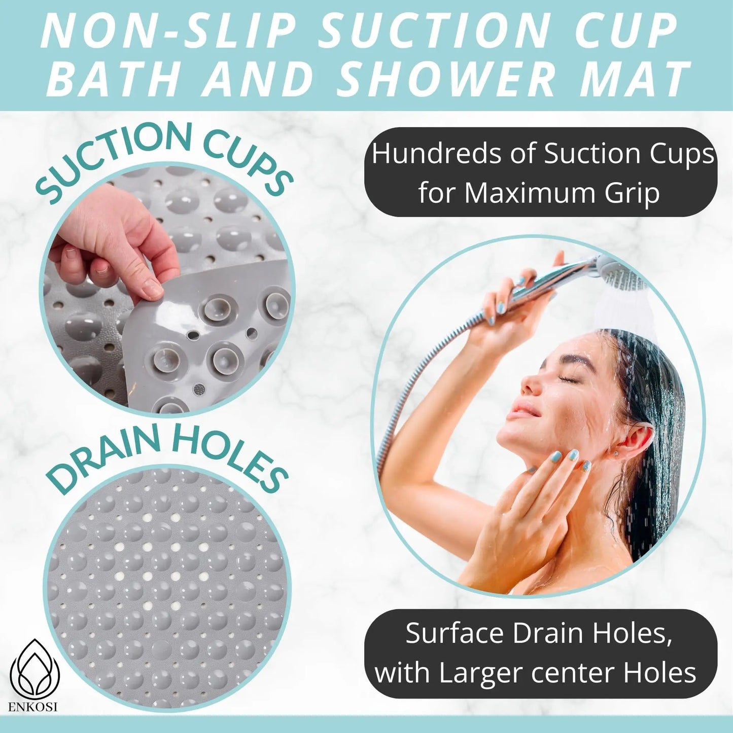 Non-Slip Bath Mat 40×16 Inch – Extra Large Machine Washable Bathtub & Shower Mat with Drain