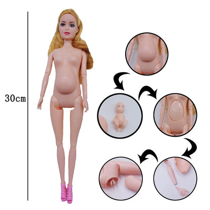 Educational Pregnant Doll Toy for Children – Includes Two Babies, Random Shoes & Fashion Clothes, Gift for Girls Games