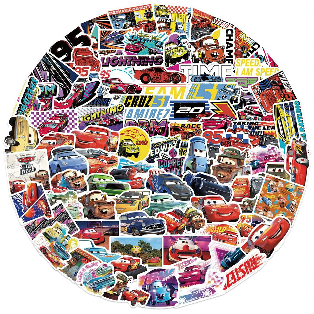 10/30/50/100PCS Disney Cars Lightning McQueen Stickers - Cartoon Decals for Laptops, Motorcycles, Luggage, Phones, and Travel Accessories