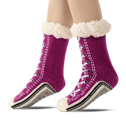Fuzzy Plush Winter Socks - Warm Non-Slip Snowflake Slipper Socks for Women, Home & Sleeping