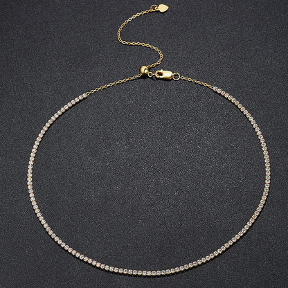 2mm Moissanite Tennis Necklace for Women – S925 Silver, 18K Gold Plated Adjustable Choker Wedding Jewelry