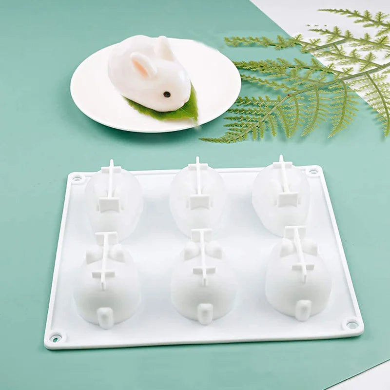 6-Cavity Silicone Rabbit Mold – Bunny Fondant, Chocolate & Mousse Cake Baking Mold, DIY Dessert & Candle Decoration Tool