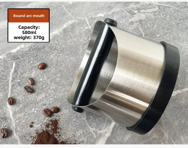 Stainless Steel Coffee Knock Box – Non-Slip Espresso Ground Bin with Rubber Ring and Beveled Design