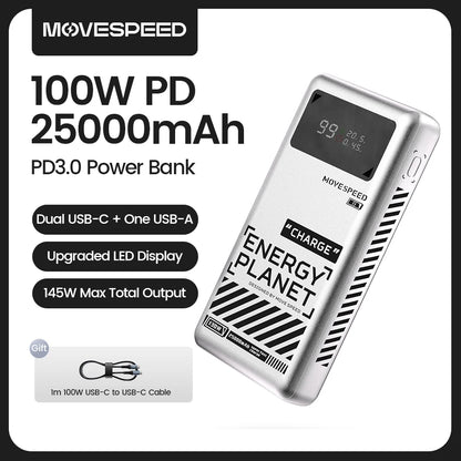 MOVESPEED M25Pro 140W Power Bank – 25000mAh Portable External Battery with Type C Fast Charge for iPhone, MacBook & Laptop