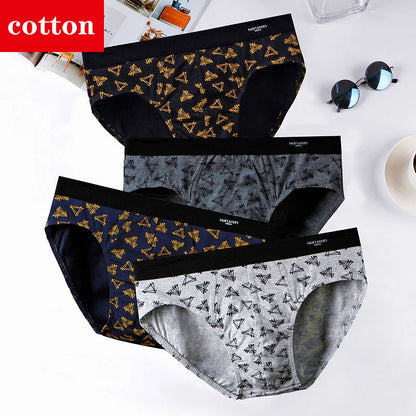 4-Pack Men's Cotton Briefs - Breathable Printed Underwear with Comfortable Fit & Stylish Design