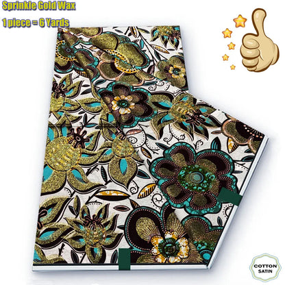 African Grand Golden Wax Fabric - Glitter Gold Ankara Pagne Batik Print Soft Cotton Fabric