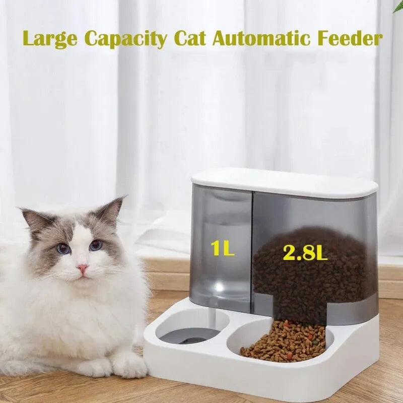 Large Capacity Automatic Cat Food Dispenser with Drinking Water Bowl - Wet and Dry Separation Pet Food Container - Convenient Pet Supplies