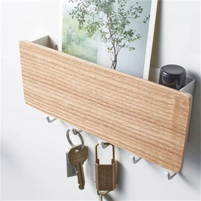Wall Hanging Bamboo Key Hanger Holder – Rectangle Organizer with Hooks for Keys and Coats – Home Decoration