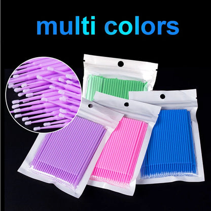 100pcs Eyelash Cleaning Brushes – Micro Cotton Swabs for Lash Extensions & Makeup Remover