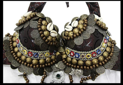 Women’s Hand-Beaded Adjustable Tribal Bra – Belly Dance & Gypsy Performance Costume