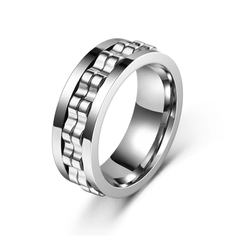 Stainless Steel Fidget Ring - Rotating Gear Chain Anti-Stress Anxiety Relief Ring for Men Size 6-13
