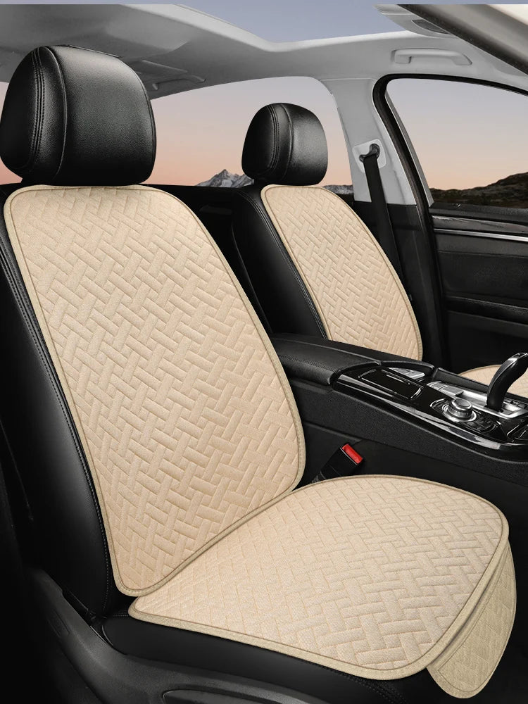 Universal Linen Car Seat Cushion - All-Season Driver Seat Cover with Waist Support