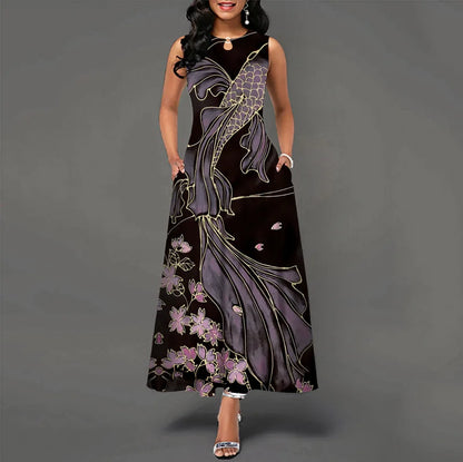 Women’s Loose Floral Vintage Maxi Dress – Ruffled Summer Party Camis, Elegant Big & Large Size Dress