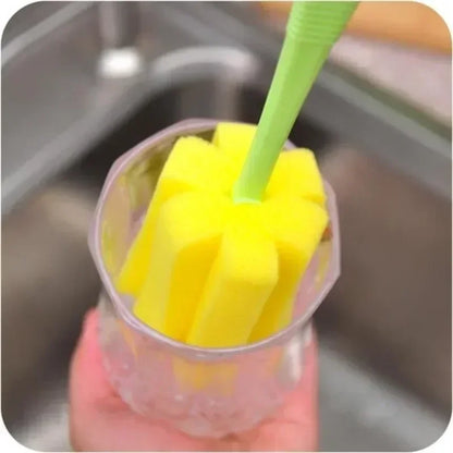 3pcs Cup & Bottle Cleaning Brushes — Sponge & Brush Set for Glass, Wine, Coffee & Tea Cups, Kitchen Cleaning Tool