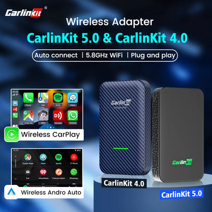 CarlinKit 5.0 & 4.0 Wireless CarPlay & Android Auto Adapter — Waze, Music, Spotify for Audi, Golf, Peugeot, Mazda, KIA, Mercedes, MG