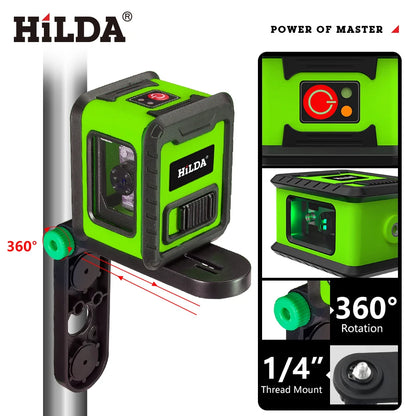 HILDA 2-Line Green Laser Level Meter | Self-Leveling Horizontal & Vertical Laser Tool