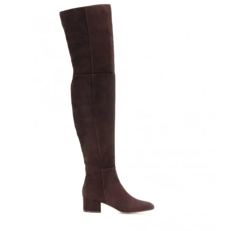 Women’s Over-the-Knee Winter Boots – Round Toe Mid Heel Faux Suede Black Fashion Shoes
