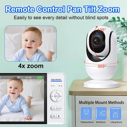 7" No WiFi Baby Monitor – Wireless Video Surveillance Camera, 2-Way Audio, Night Vision, 4X Zoom & 5000mAh Long Battery Life Kids Monitor