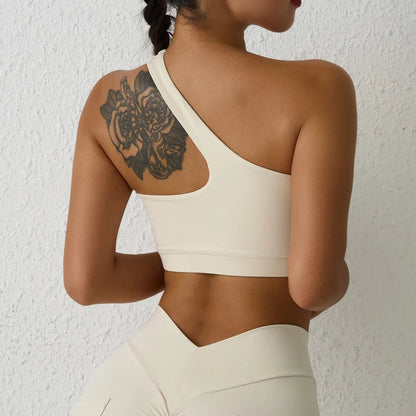 One Shoulder Sports Bra for Women – DIAS FIT JOY Sexy Yoga Fitness Training Bra with Detachable Beauty Back Design