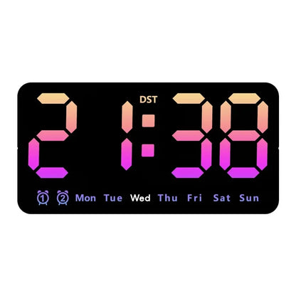 Voice Control Large Digital Wall Clock – LED Display with Temperature, Date, Week, DST, Snooze, Dual Alarm, 12/24H, Wall-Mounted or Table Use