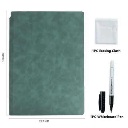 Reusable A4 Whiteboard Notebook - Erasable Leather Memo Pad with Pen & Cleaning Cloth