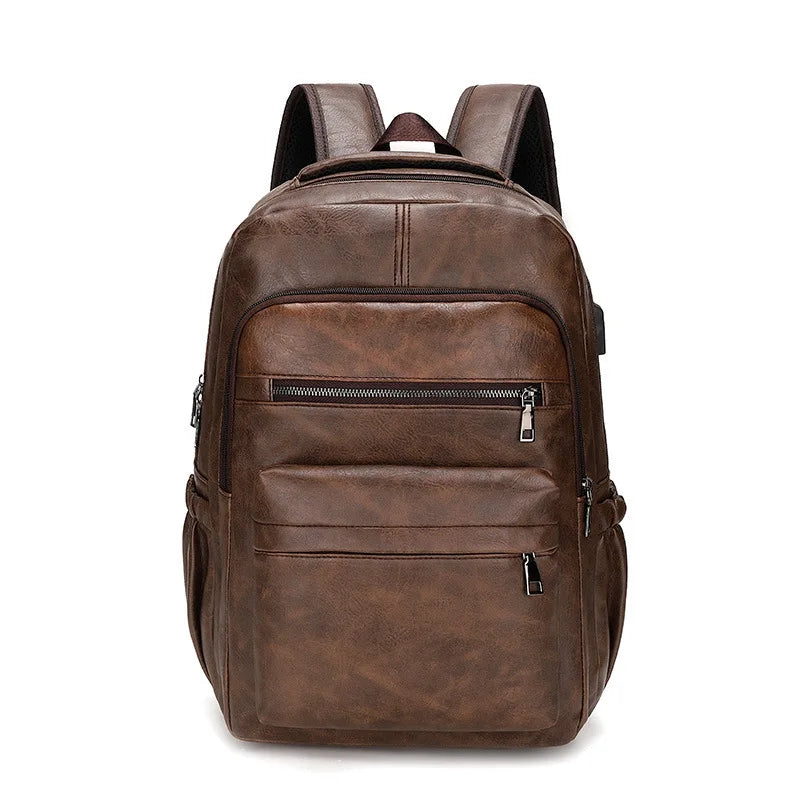 High-Quality PU Leather Backpack | USB Charging | Large Laptop Compartment | Mochilas Schoolbag for Teenage Boys