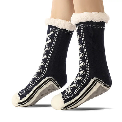 Women’s Winter Thermal Fluffy Socks – Soft Plush Non-Slip Floor Slippers with Short Fuzzy Grip and Zipper
