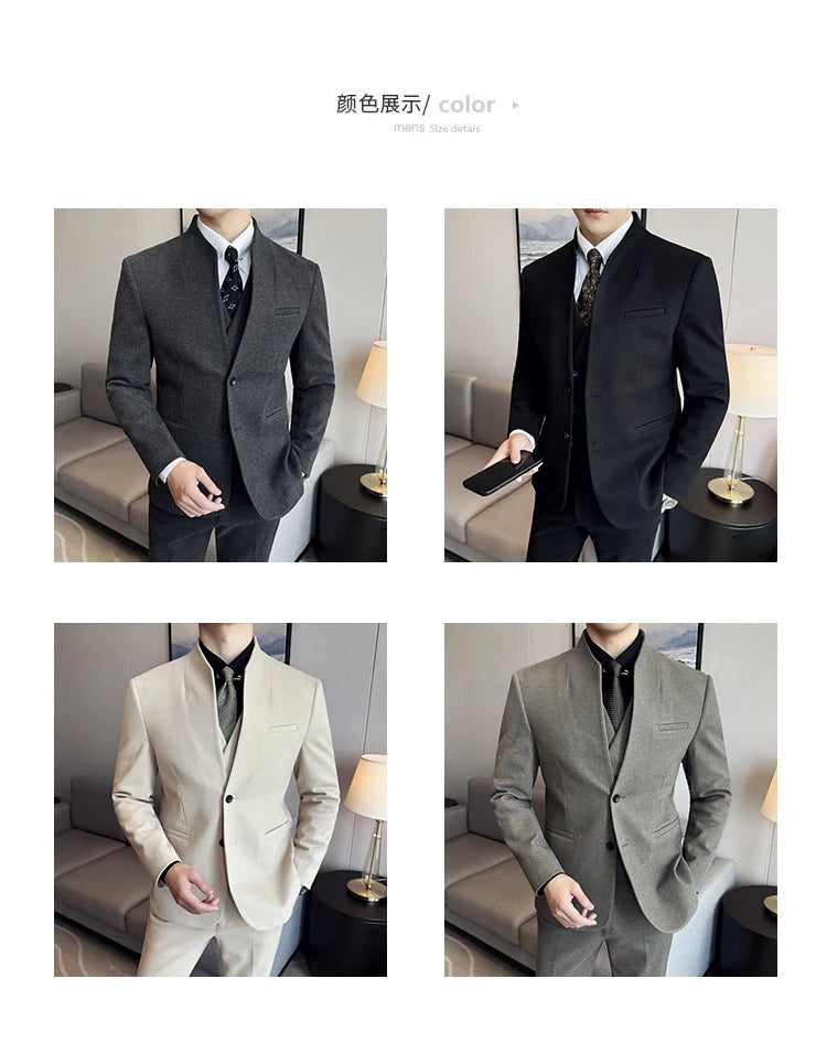 Korean Style Slim Fit Men's Wool Blazer Two-Piece Business Suit – Formal Elegant Set (M to 5XL)