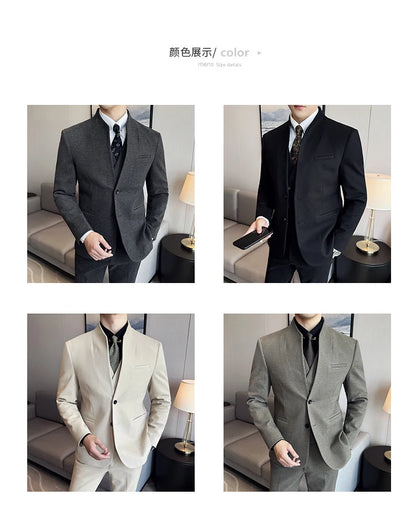 Korean Style Slim Fit Men's Wool Blazer Two-Piece Business Suit – Formal Elegant Set (M to 5XL)