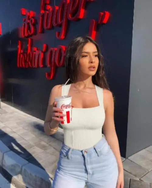 Women’s Sleeveless Knit Bodysuit – Summer Sexy Off-Shoulder Bodycon Jumpsuit, Casual Stretchy Street-Style Short Jumpsuit