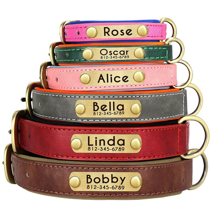 Customized Leather Dog Collar & Leash Set – Soft Padded Adjustable Collar for Small, Medium & Large Dogs with Engraved Nameplate