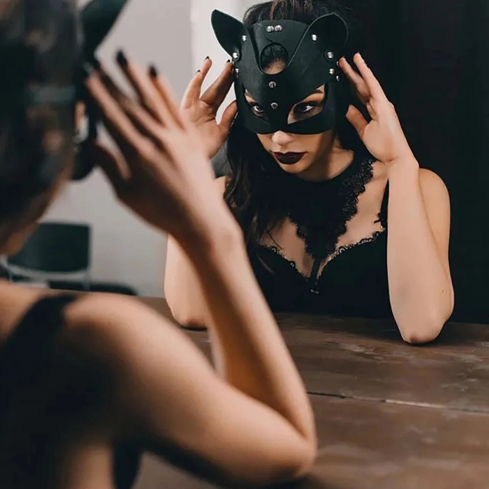 Elevate Your Masquerade: Women's Sexy Fox Cosplay Mask - Half Eyes, Faux Leather Design for Halloween Party, Erotic Masquerade, Adult Sex Toys Accessories